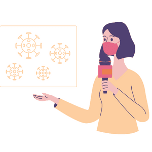 Person with mask talking about covid