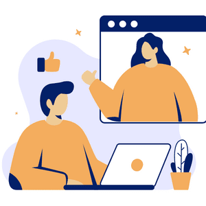 Person on video call giving feedback