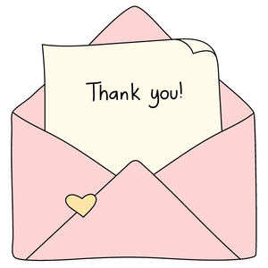 An envelope with a letter inside that says thank you